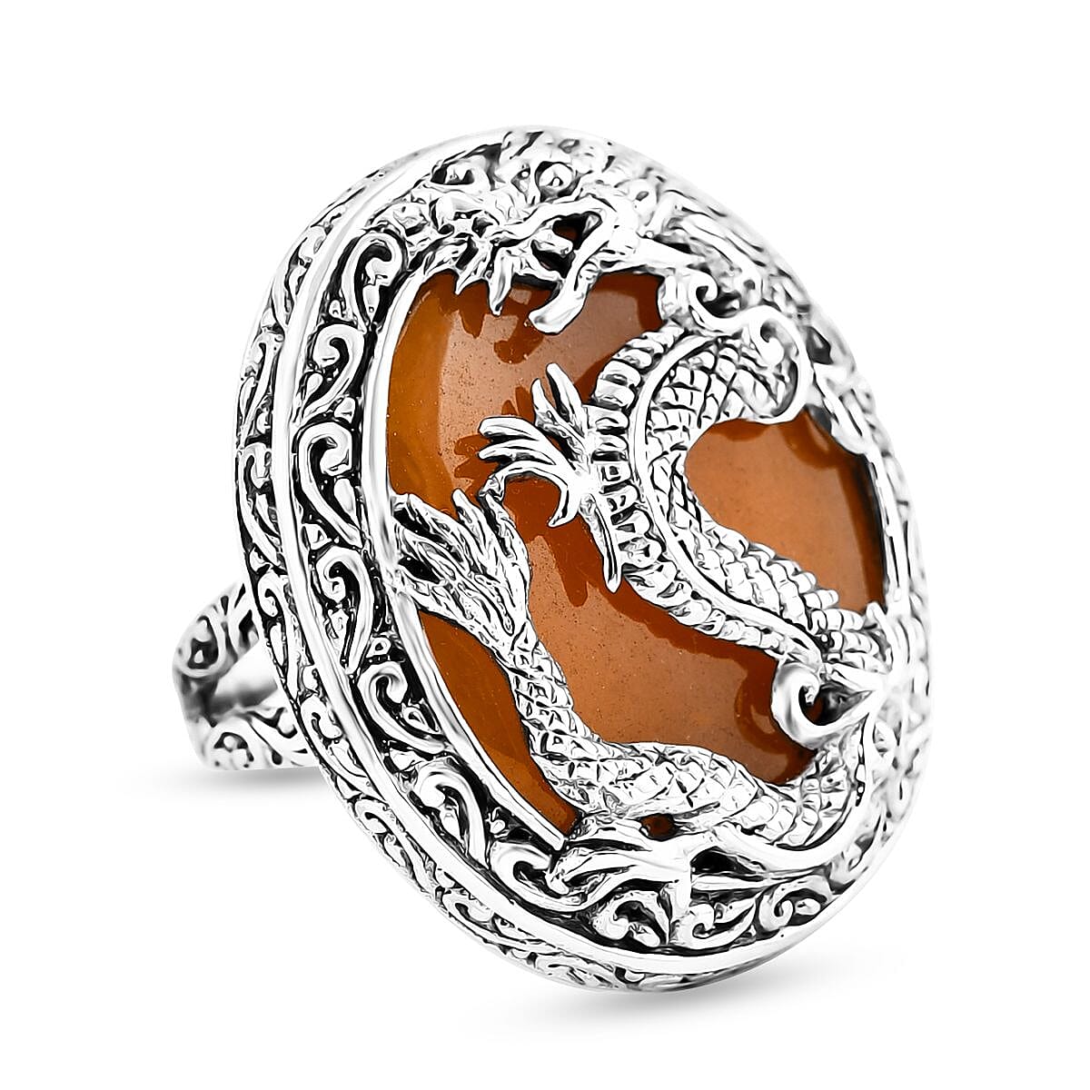 Bali Legacy Honey Jade (D) Dragon Ring in Sterling Silver (Size 6.0) 53.85 ctw image number 0