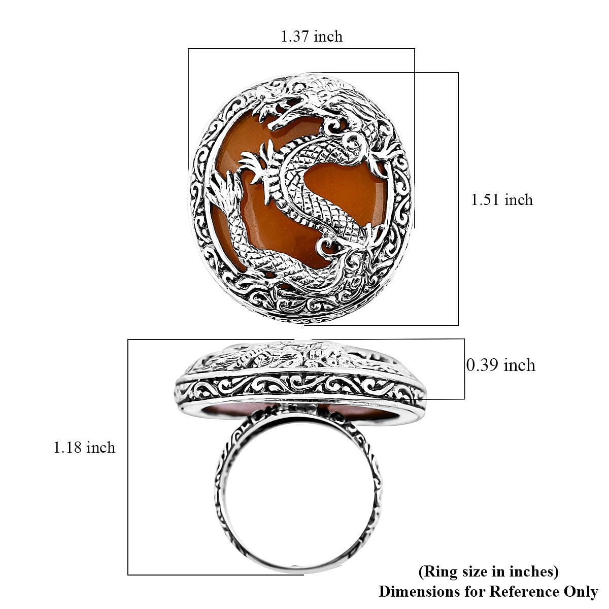 Bali Legacy Honey Jade (D) Dragon Ring in Sterling Silver (Size 6.0) 53.85 ctw image number 5