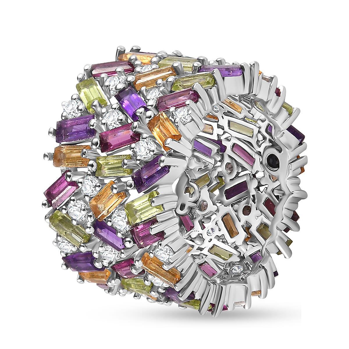 GP Royal Art Deco Collection Multi Gemstone Ring in Platinum Over Sterling Silver (Size 10.0) 9.60 ctw