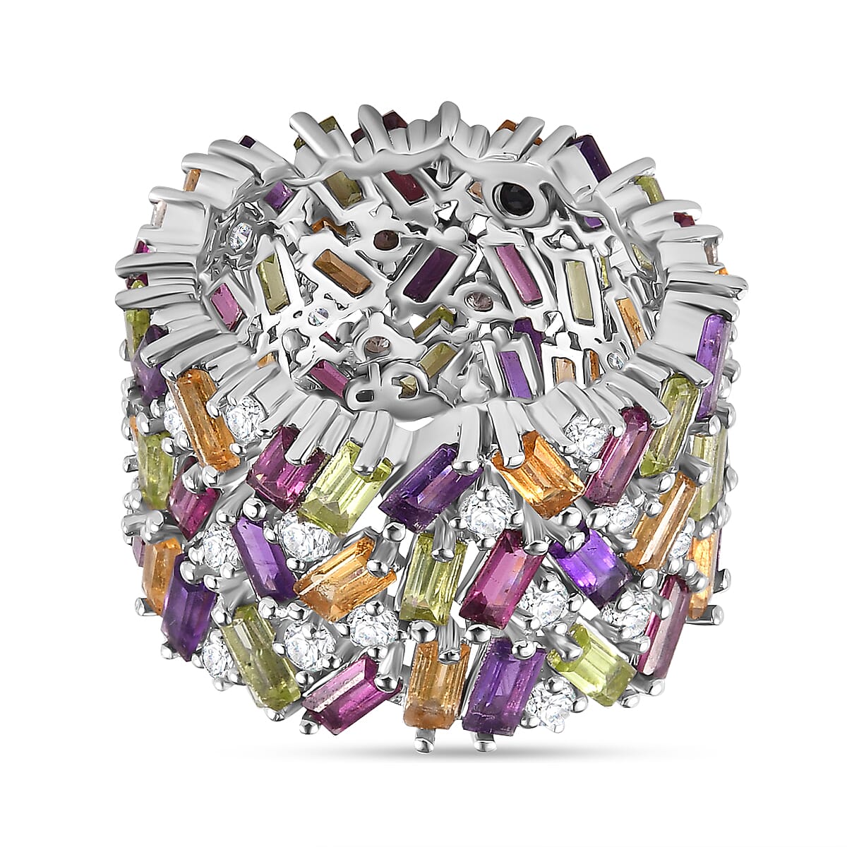 GP Royal Art Deco Collection Multi Gemstone Ring in Platinum Over Sterling Silver (Size 10.0) 9.60 ctw