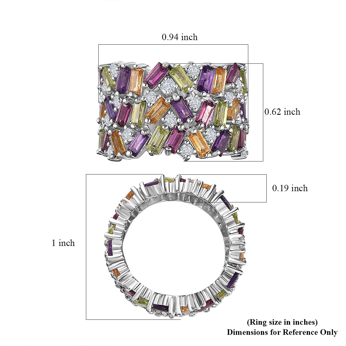 GP Royal Art Deco Collection Multi Gemstone Ring in Platinum Over Sterling Silver (Size 10.0) 9.60 ctw