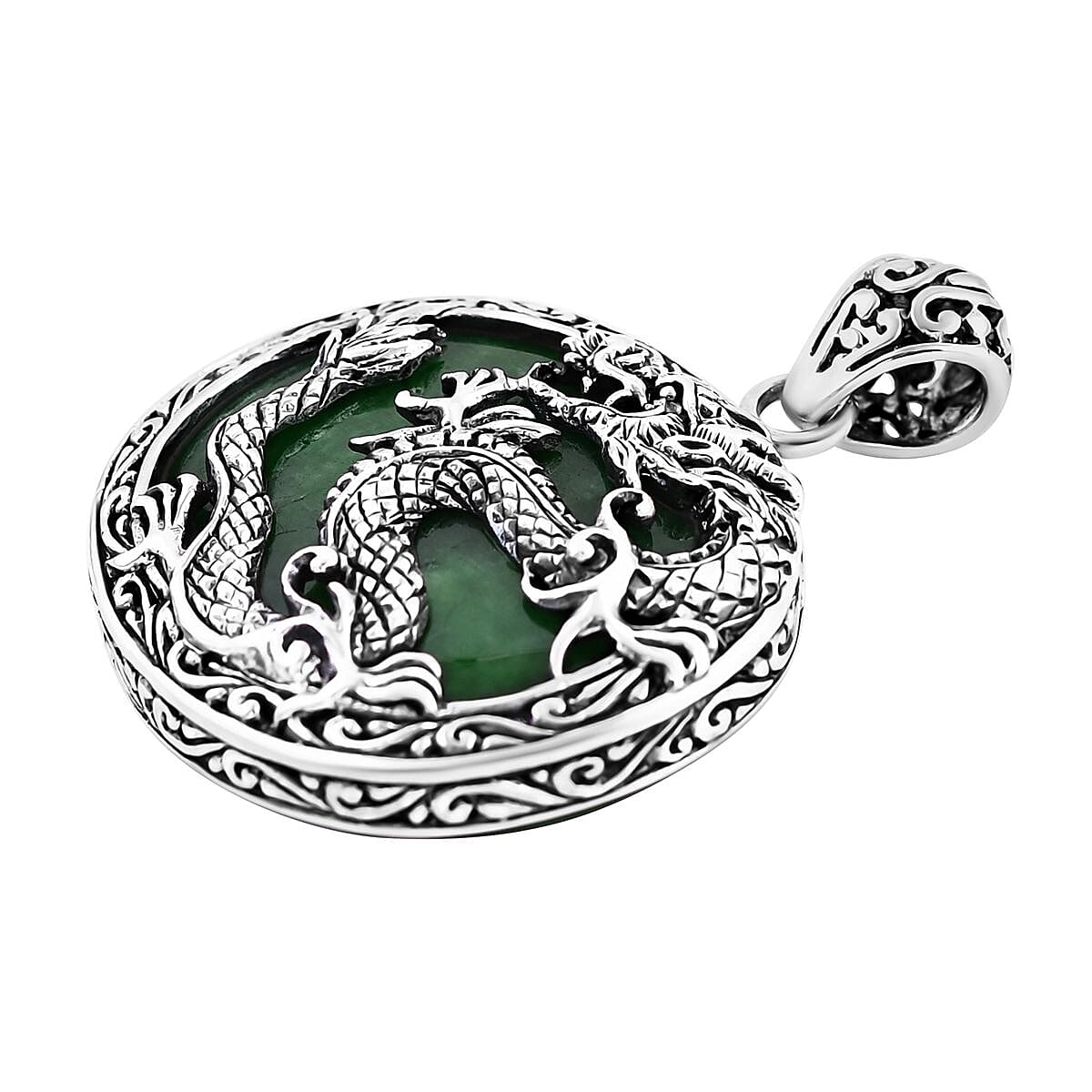 Bali Legacy Green Jade (D) Dragon Pendant in Sterling Silver 53.70 ctw image number 3