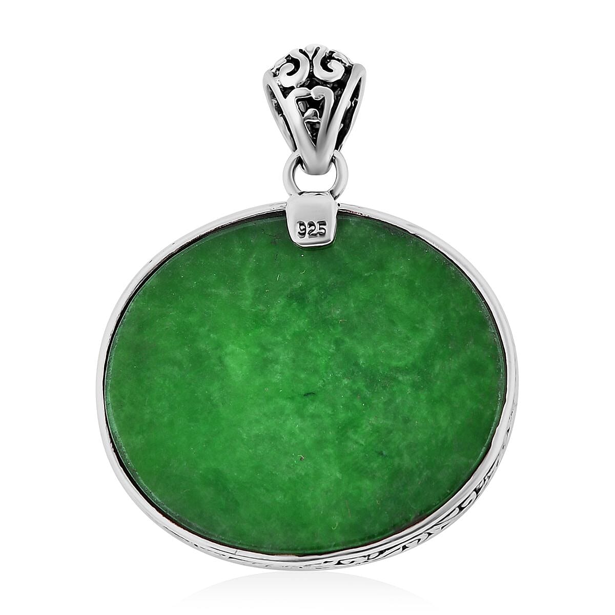 Bali Legacy Green Jade (D) Dragon Pendant in Sterling Silver 53.70 ctw