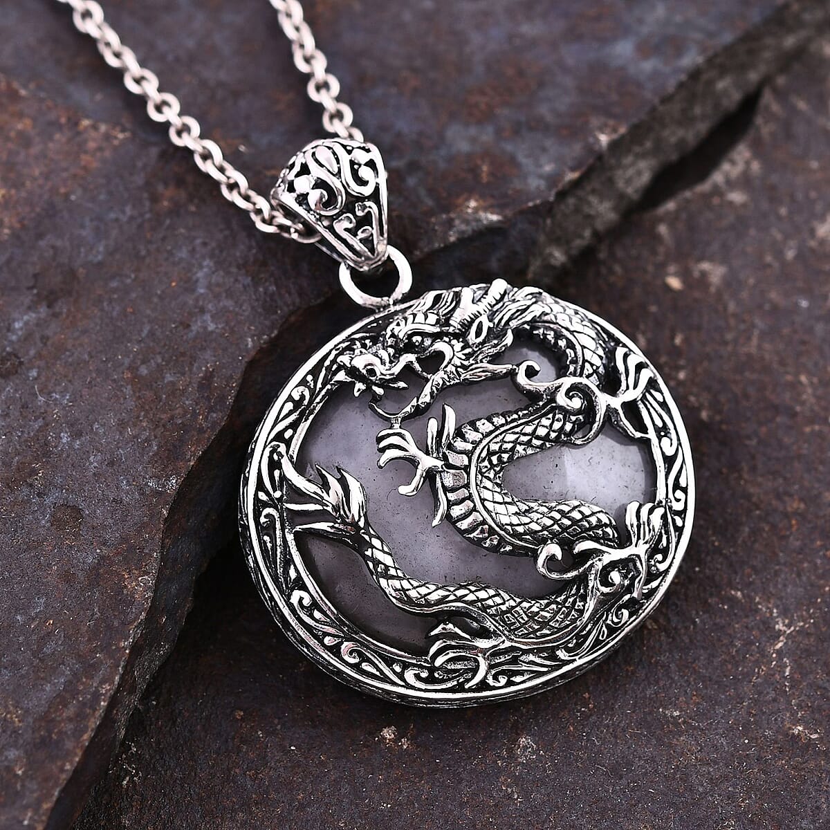 Bali Legacy Natural Jade Dragon Pendant in Sterling Silver 54.30 ctw image number 1