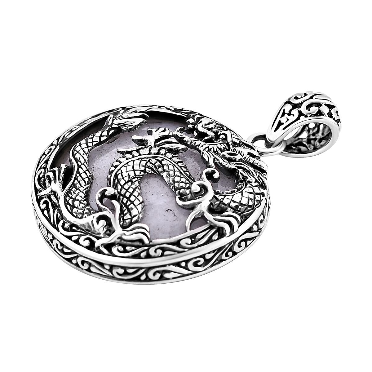 Bali Legacy Natural Jade Dragon Pendant in Sterling Silver 54.30 ctw image number 3