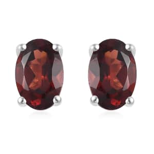 Mozambique Garnet Solitaire Stud Earrings in Sterling Silver 1.20 ctw