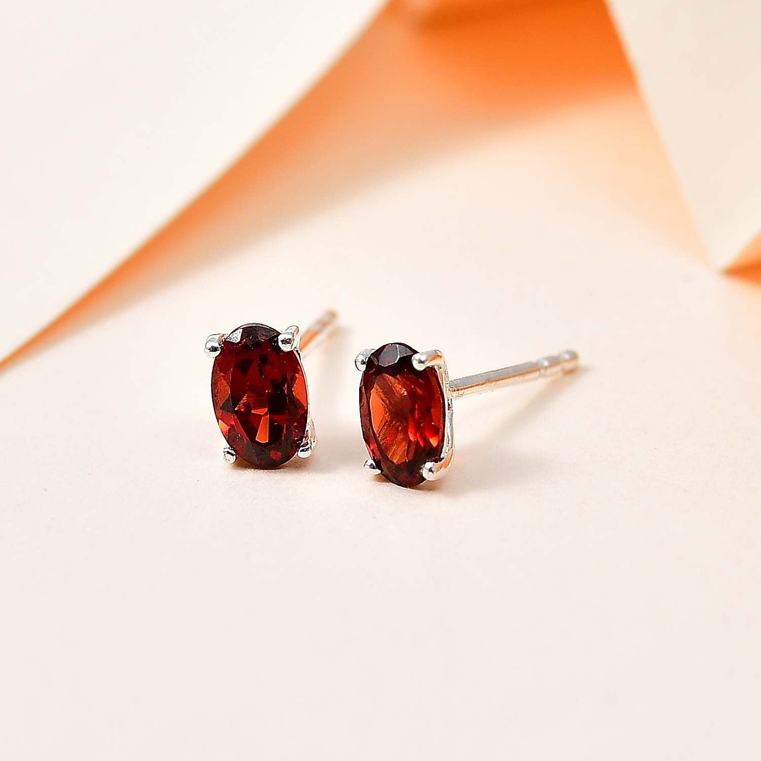 Mozambique Garnet Solitaire Stud Earrings in Sterling Silver 1.20 ctw