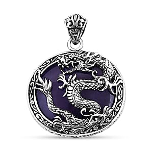 Bali Legacy Purple Jade (D) Dragon Pendant without Chain in Sterling Silver 52.10 ctw