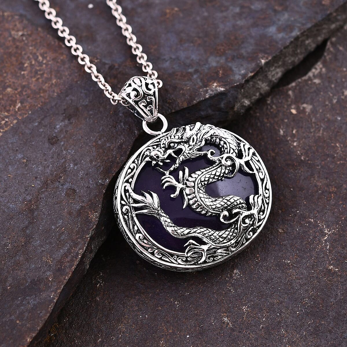 Bali Legacy Purple Jade (D) Dragon Pendant without Chain in Sterling Silver 52.10 ctw image number 1