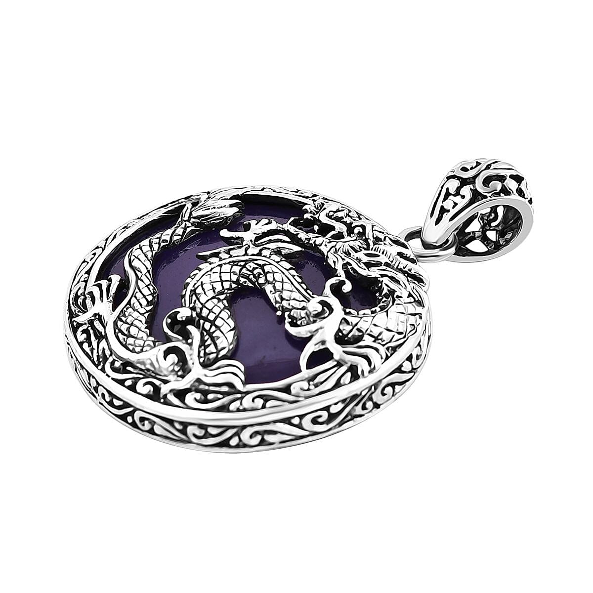 Bali Legacy Purple Jade (D) Dragon Pendant without Chain in Sterling Silver 52.10 ctw image number 3