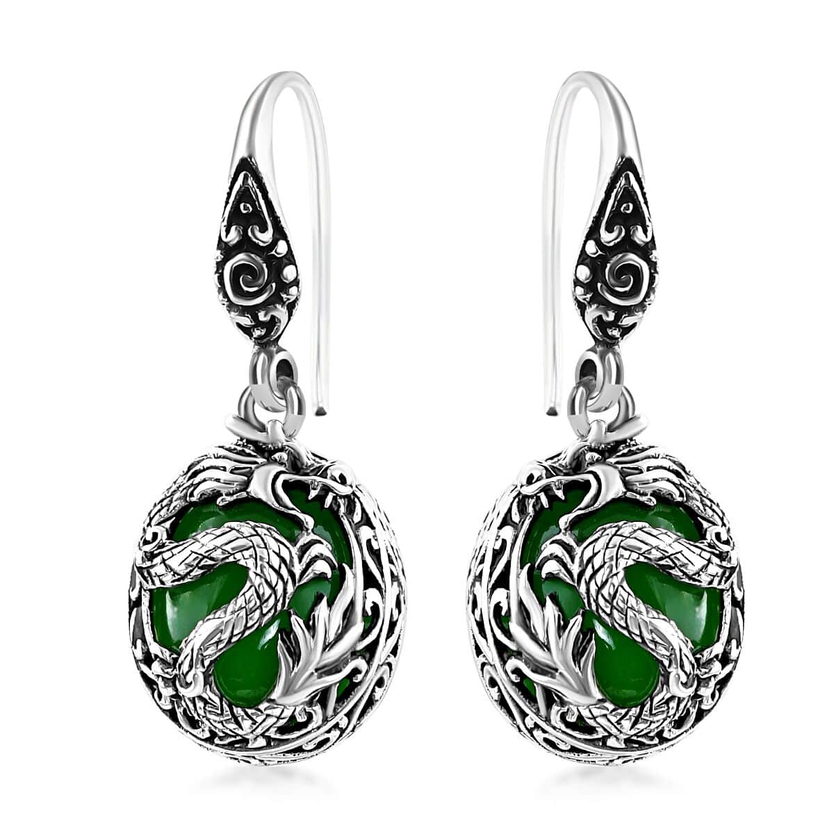 Bali Legacy Green Jade (D) Dragon Earrings in Sterling Silver 18.30 ctw image number 0