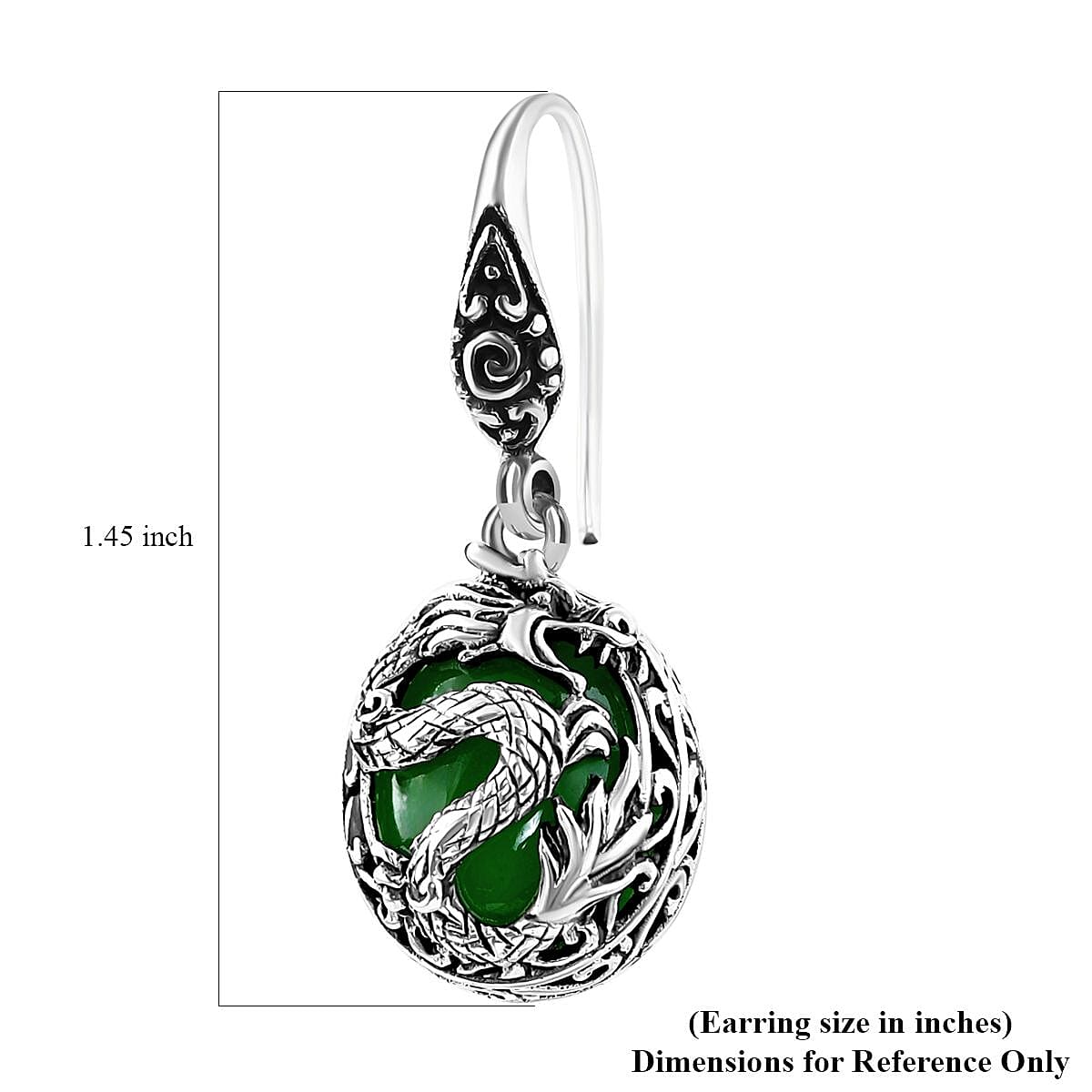 Bali Legacy Green Jade (D) Dragon Earrings in Sterling Silver 18.30 ctw