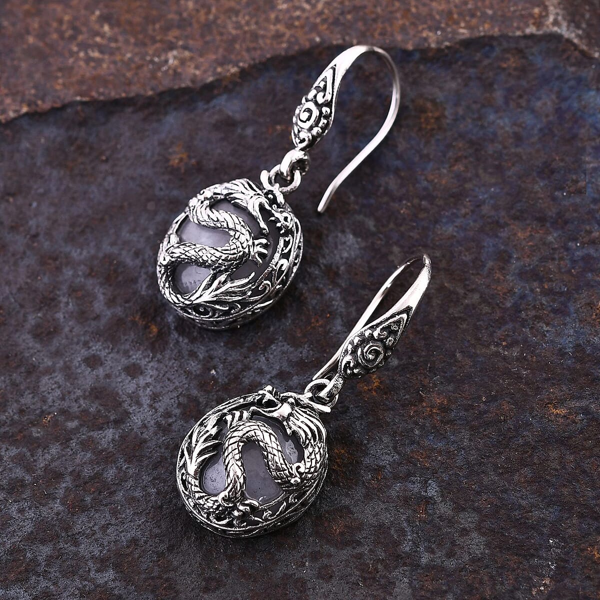 Bali Legacy Natural Jade Dragon Earrings in Sterling Silver 20.20 ctw image number 1