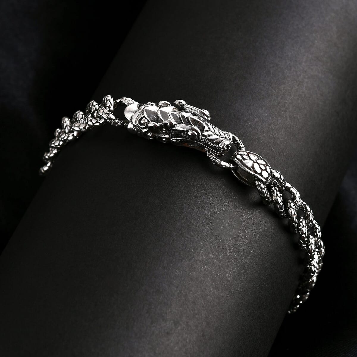 Bali Legacy Dragon with Dragon Texture Bracelet in Sterling Silver (8.00 In) 26.53 Grams image number 1