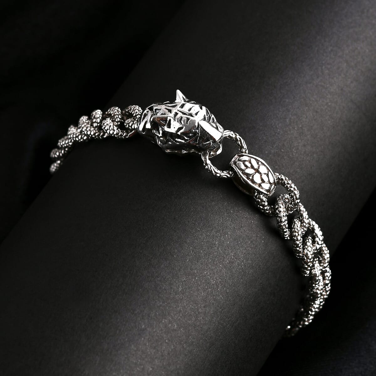 Bali Legacy Panther with Matte Texture Bracelet in Sterling Silver (7.25 In) 24.60 Grams image number 1
