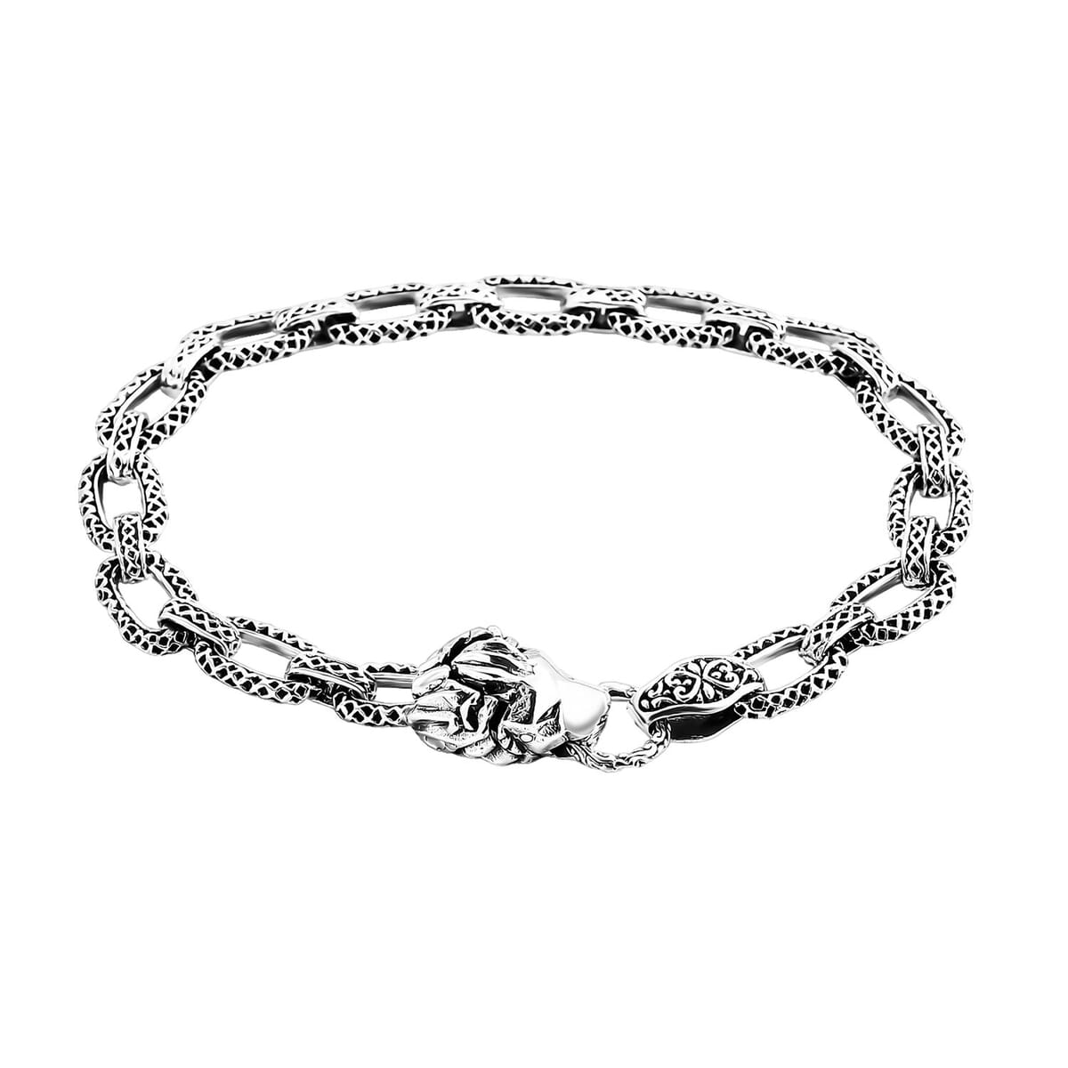 Bali Legacy Lion with Wave Texture Bracelet in Sterling Silver (7.25 In) 20.85 Grams image number 0