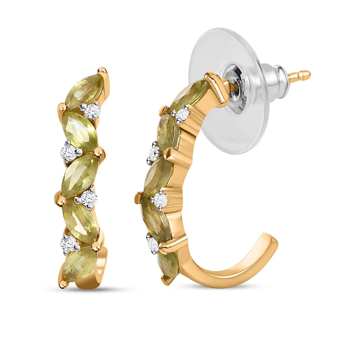Premium Sava Sphene and Moissanite J-Hoop Earrings in Vermeil Yellow Gold Over Sterling Silver 1.75 ctw image number 0