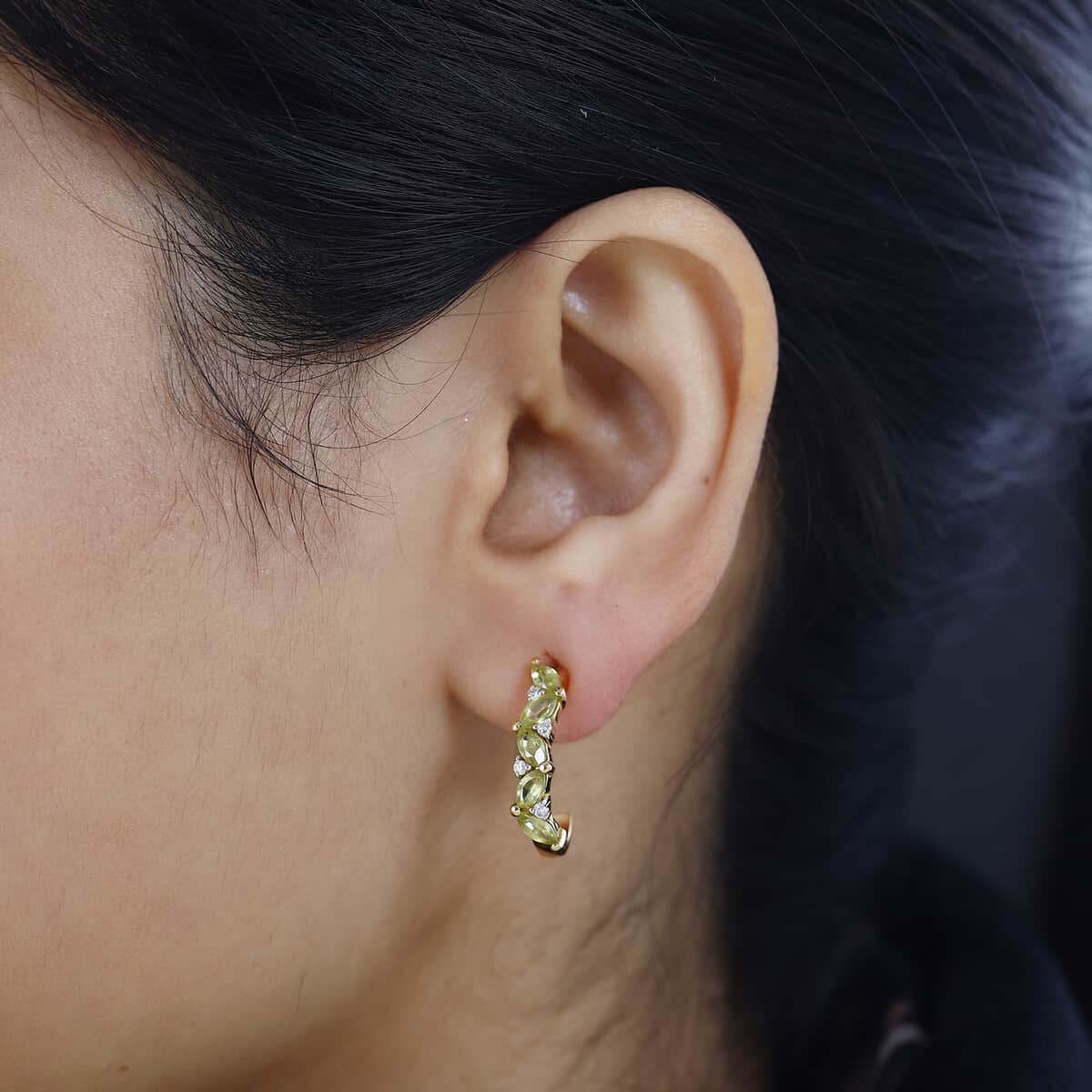 Premium Sava Sphene and Moissanite J-Hoop Earrings in Vermeil Yellow Gold Over Sterling Silver 1.75 ctw image number 2