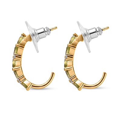 Premium Sava Sphene and Moissanite J-Hoop Earrings in Vermeil Yellow Gold Over Sterling Silver 1.75 ctw