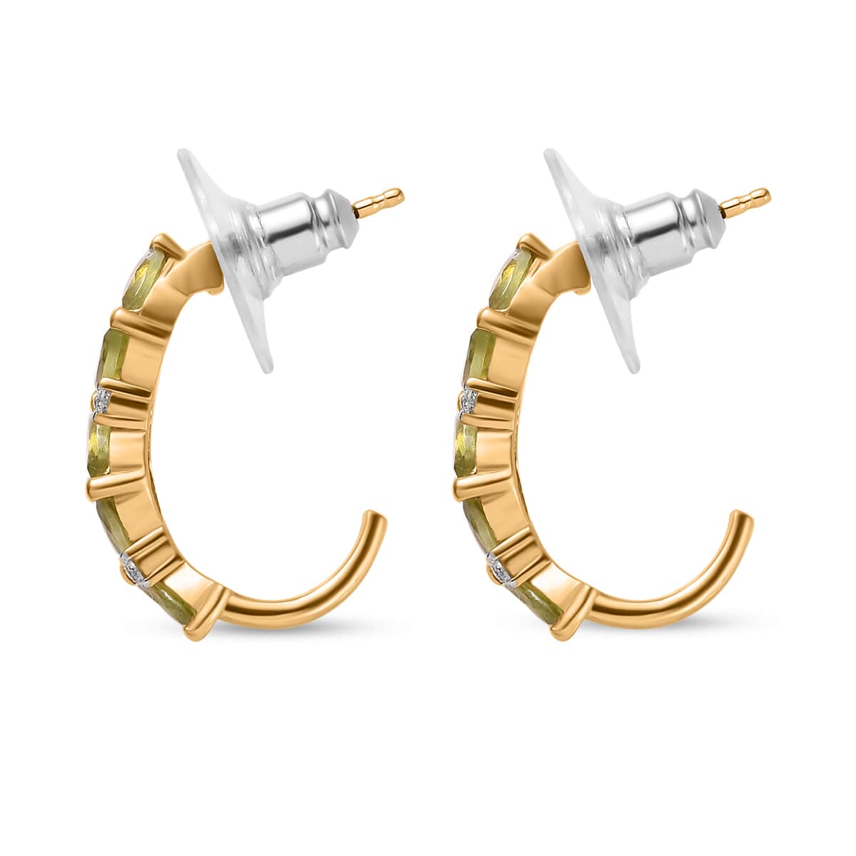 Premium Sava Sphene and Moissanite J-Hoop Earrings in Vermeil Yellow Gold Over Sterling Silver 1.75 ctw image number 3