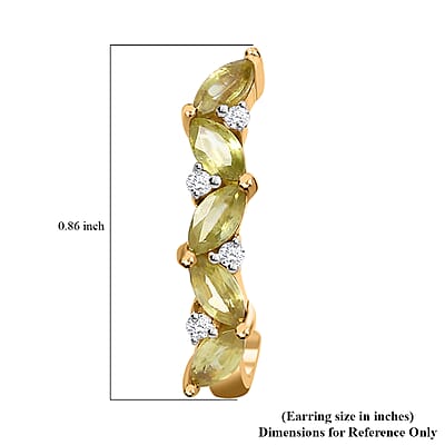 Premium Sava Sphene and Moissanite J-Hoop Earrings in Vermeil Yellow Gold Over Sterling Silver 1.75 ctw