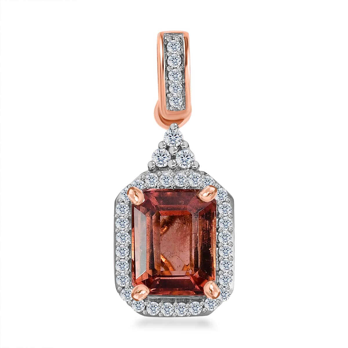 Luxoro 10K Rose Gold Premium Blush Tourmaline and G-H I2 Diamond Halo Pendant 1.70 ctw image number 0