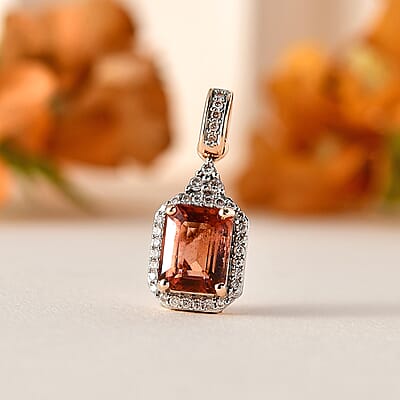 Luxoro 10K Rose Gold Premium Blush Tourmaline and G-H I2 Diamond Halo Pendant without Chain 1.70 ctw