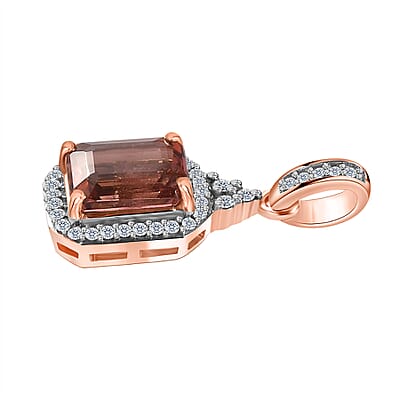 Luxoro 10K Rose Gold Premium Blush Tourmaline and G-H I2 Diamond Halo Pendant without Chain 1.70 ctw