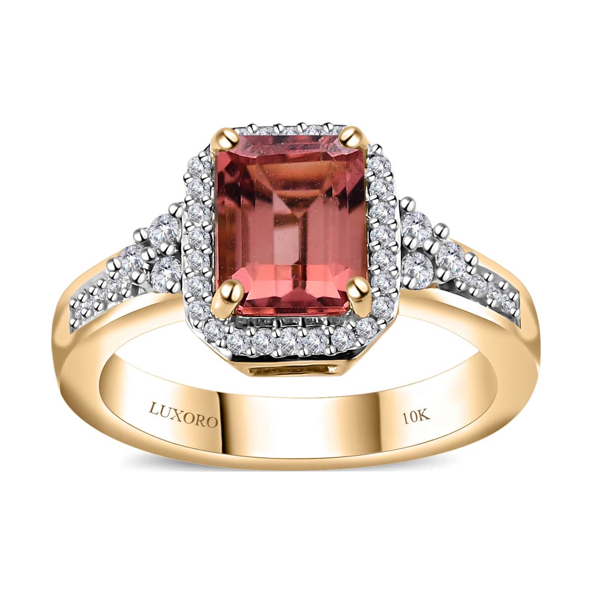 Luxoro 10K Rose Gold Premium Blush Tourmaline and G-H I2 Diamond Halo Ring (Size 7.0) 4.75 Grams 2.10 ctw image number 0