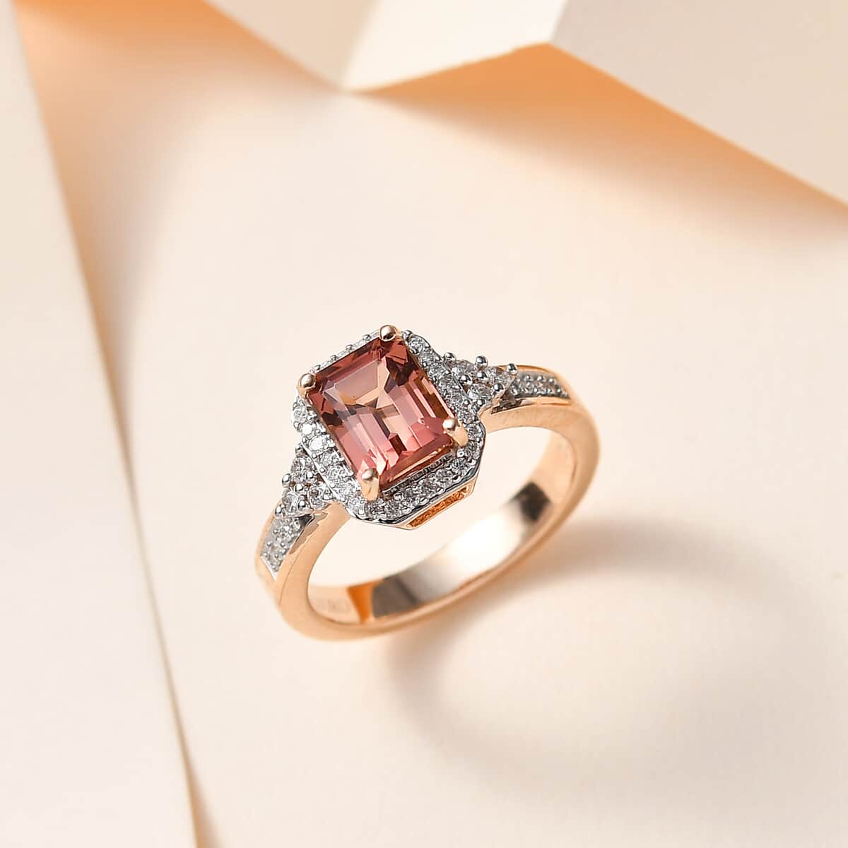 Luxoro 10K Rose Gold Premium Blush Tourmaline and G-H I2 Diamond Halo Ring (Size 7.0) 4.75 Grams 2.10 ctw image number 1