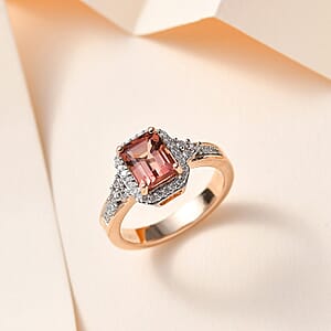 Luxoro 10K Rose Gold Premium Blush Tourmaline and G-H I2 Diamond Halo Ring (Size 7.0) 4.75 Grams 2.10 ctw