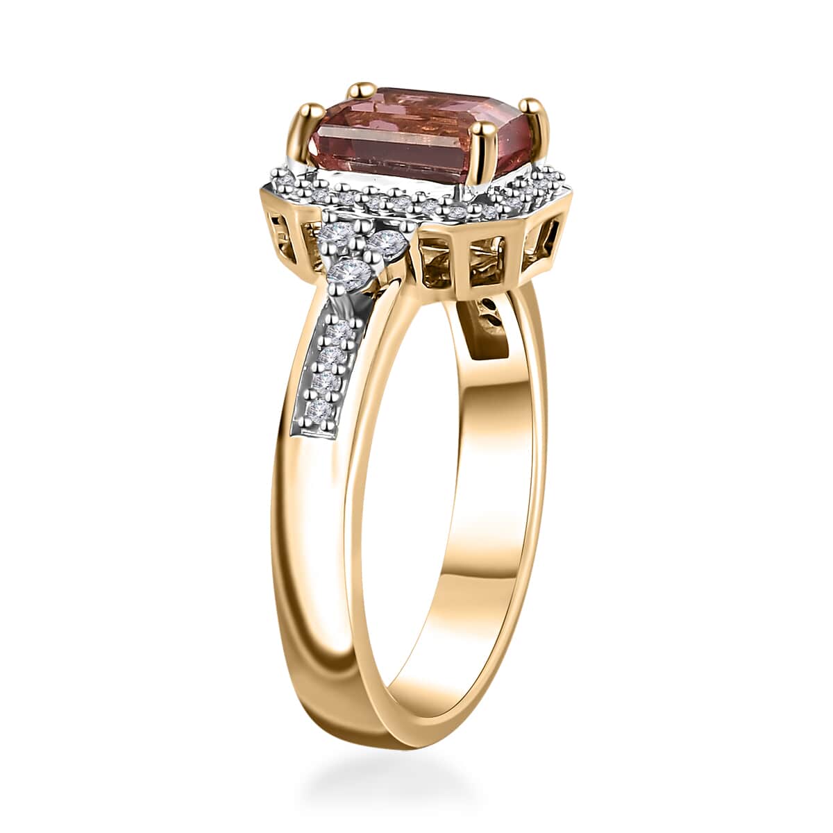 Luxoro 10K Rose Gold Premium Blush Tourmaline and G-H I2 Diamond Halo Ring (Size 7.0) 4.75 Grams 2.10 ctw image number 2