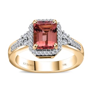 Luxoro 10K Rose Gold Premium Blush Tourmaline and G-H I2 Diamond Halo Ring (Size 9.0) 4.75 Grams 2.10 ctw
