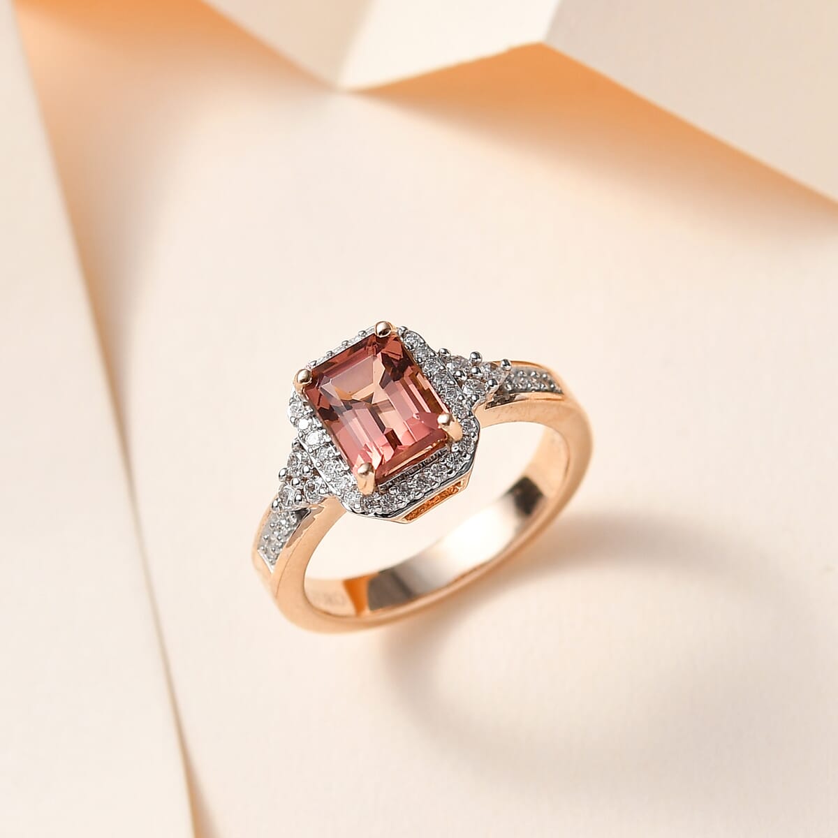 Luxoro 10K Rose Gold Premium Blush Tourmaline and G-H I2 Diamond Halo Ring (Size 9.0) 4.75 Grams 2.10 ctw image number 1