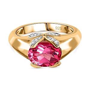 Lab Created Padparadscha Sapphire and White Zircon 2.59 ctw Ring in Vermeil Yellow Gold Over Sterling Silver (Size 8.0)