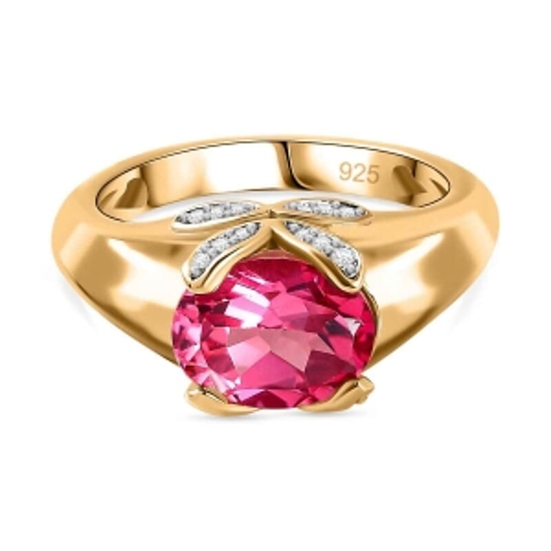 Lab Created Padparadscha Sapphire and White Zircon 2.59 ctw Ring in Vermeil Yellow Gold Over Sterling Silver (Size 8.0)