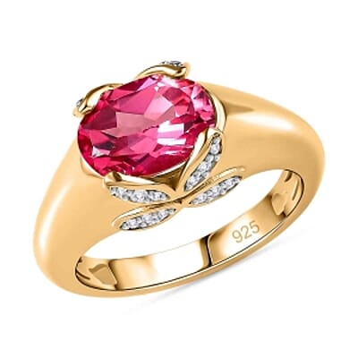 Lab Created Padparadscha Sapphire and White Zircon 2.59 ctw Ring in Vermeil Yellow Gold Over Sterling Silver (Size 8.0)