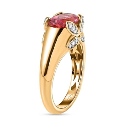 Lab Created Padparadscha Sapphire and White Zircon 2.59 ctw Ring in Vermeil Yellow Gold Over Sterling Silver (Size 8.0)