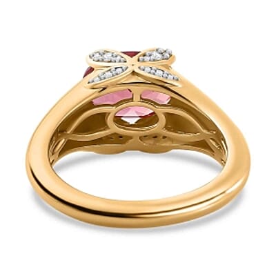 Lab Created Padparadscha Sapphire and White Zircon 2.59 ctw Ring in Vermeil Yellow Gold Over Sterling Silver (Size 8.0)