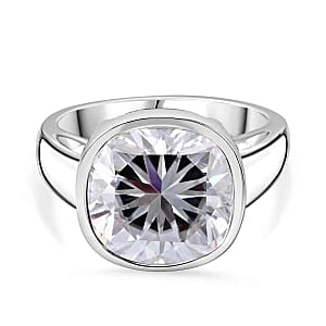 Moissanite 7.24 ctw Ring in Rhodium Over Sterling Silver (Size 6.5)