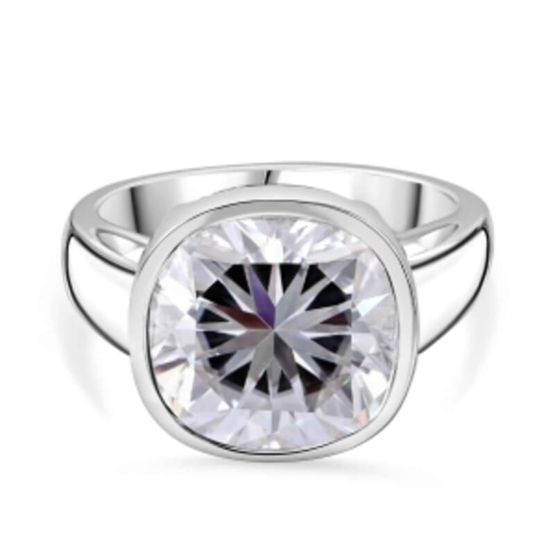 Moissanite 7.24 ctw Ring in Rhodium Over Sterling Silver (Size 6.5)
