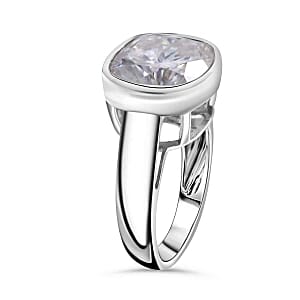 Moissanite 7.24 ctw Ring in Rhodium Over Sterling Silver (Size 6.5)