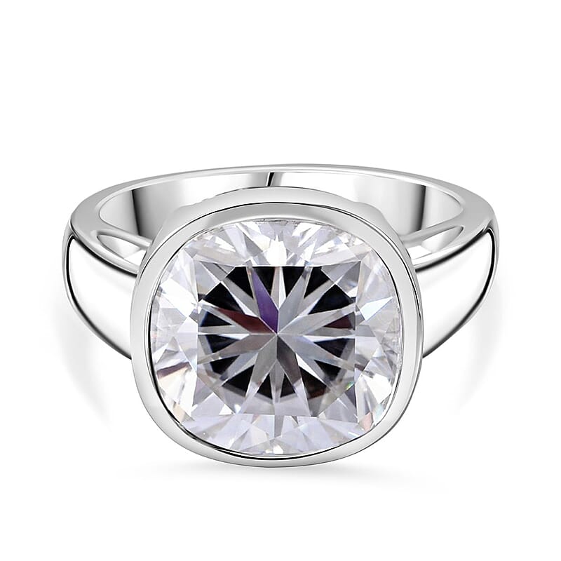 Moissanite 7.24 ctw Ring in Rhodium Over Sterling Silver (Size 9.0)