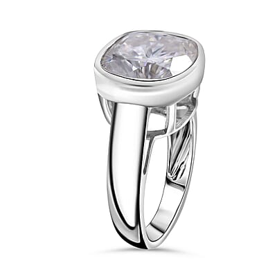 Moissanite 7.24 ctw Ring in Rhodium Over Sterling Silver (Size 9.0)