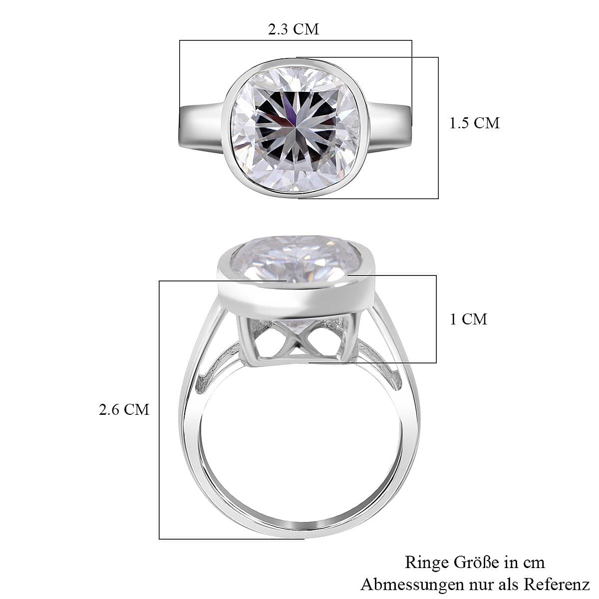 Moissanite 7.24 ctw Ring in Rhodium Over Sterling Silver (Size 9.0)