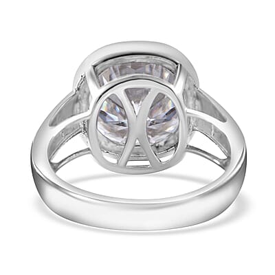 Moissanite 7.24 ctw Ring in Rhodium Over Sterling Silver (Size 9.0)