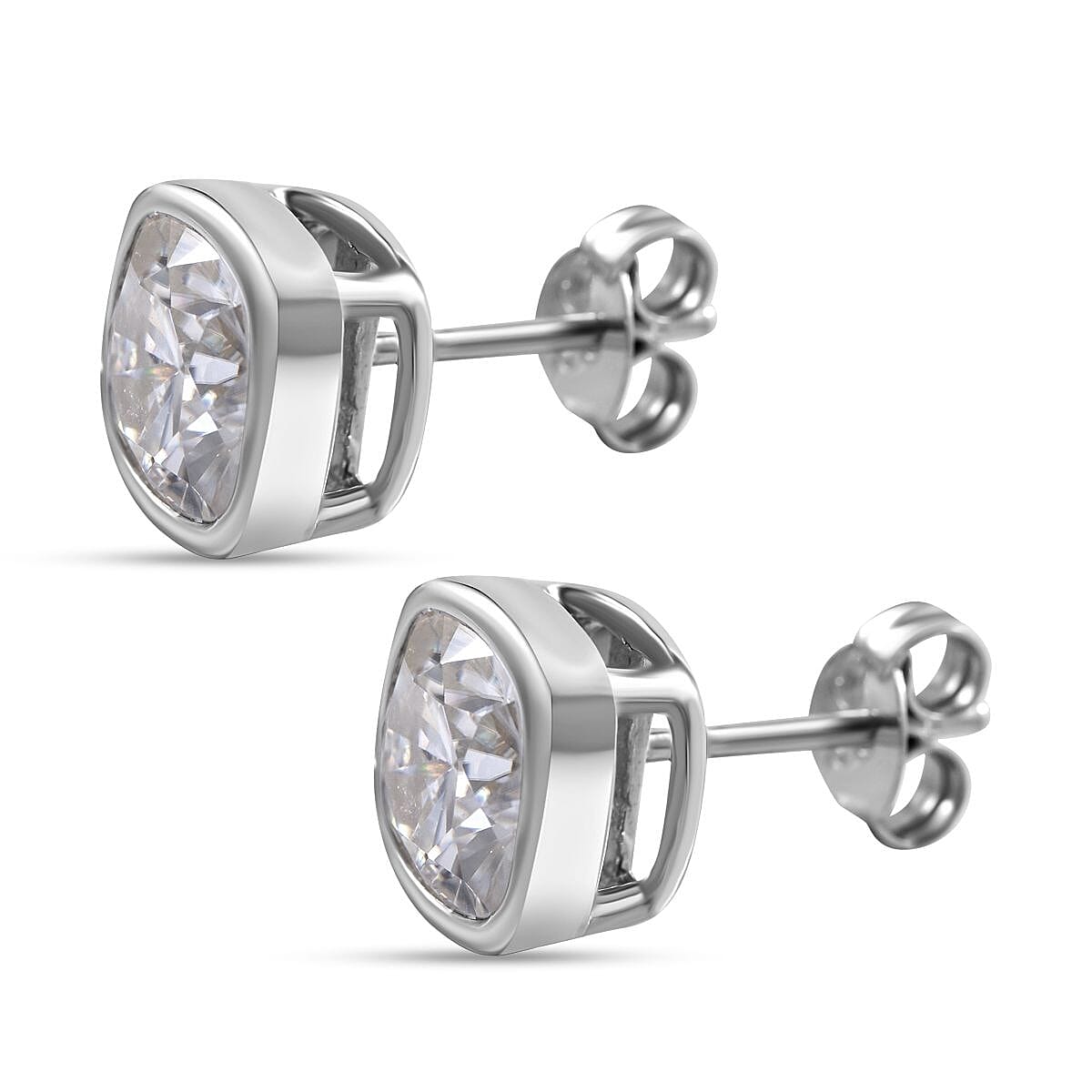 Moissanite 3.18 ctw Earrings in Rhodium Over Sterling Silver