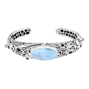 Bali Legacy Larimar and Multi Gemstone 20.00 ctw Moonlit Majesty Cuff Bracelet in Sterling Silver (7.25 In)