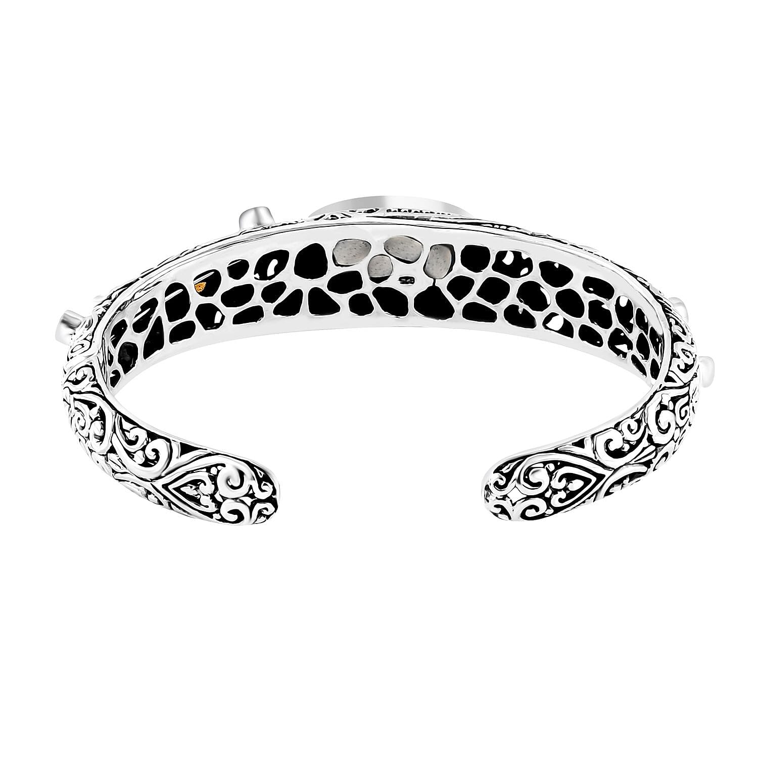 Bali Legacy Kuisa Rainbow Moonstone and Multi Gemstone 18.60 ctw Moonlit Majesty Cuff Bracelet in Sterling Silver (7.25 In)