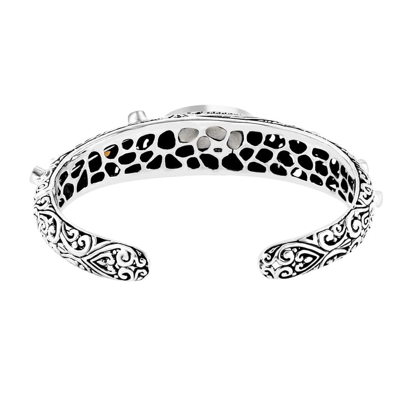 Bali Legacy Kuisa Rainbow Moonstone and Multi Gemstone 18.60 ctw Moonlit Majesty Cuff Bracelet in Sterling Silver (7.25 In)
